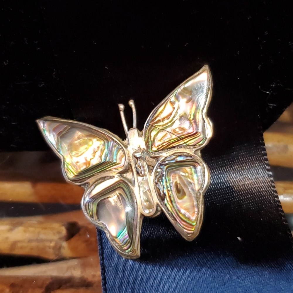 Butterfly pin Alpaca Hecho Mexico Abalone Vtg